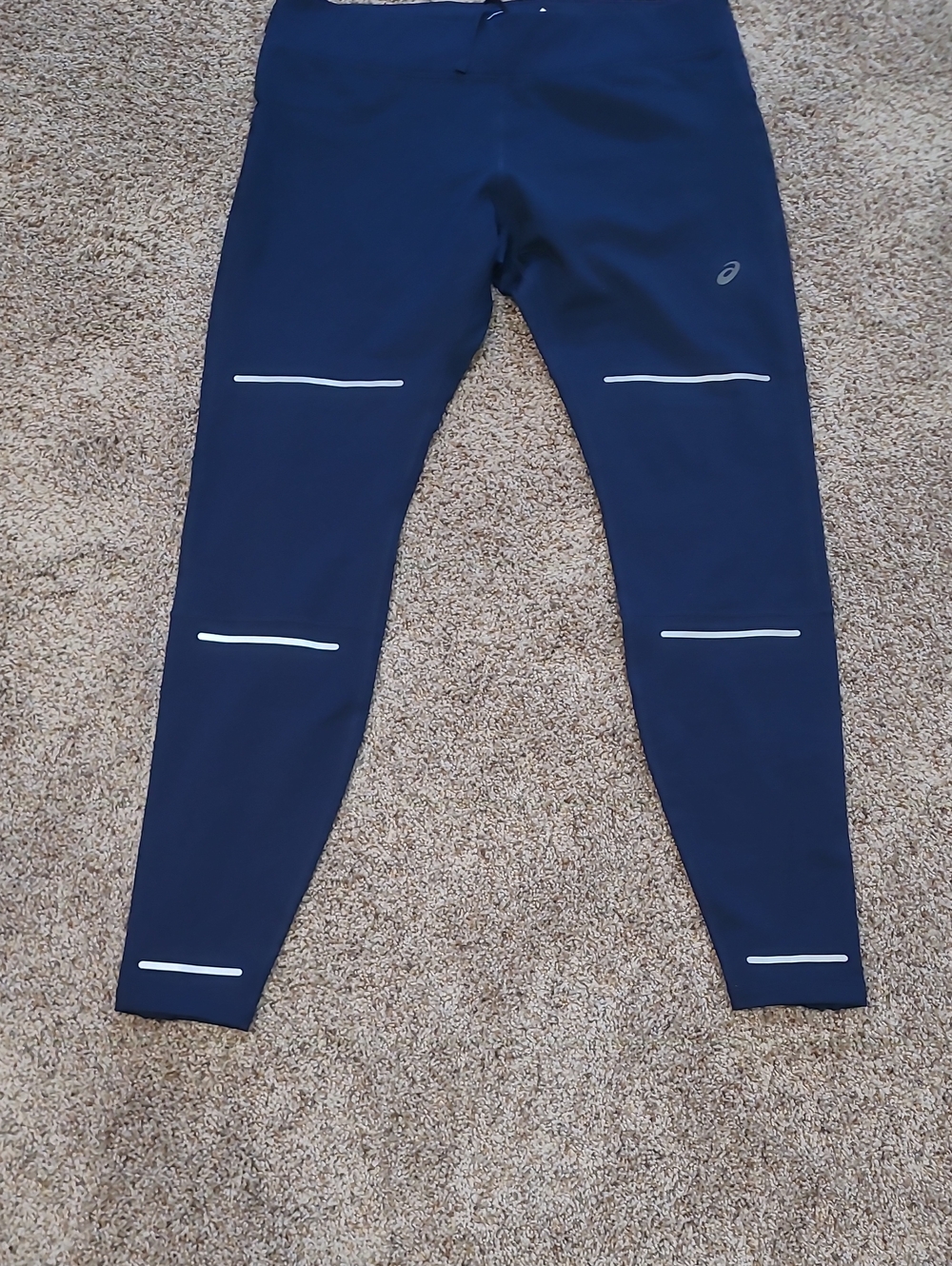 Asics Navy Leggings with White Reflective Stripes